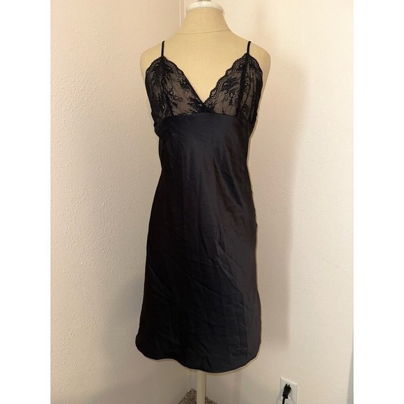 Calvin Klein Lace Bust Satin Like Slip Dress Black Size Medium - Picture 1 of 6